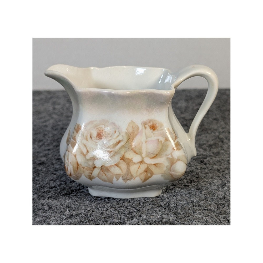 Vintage PS AG Bavaria Handpainted Porcelain Creamer Pitcher White Roses 10oz